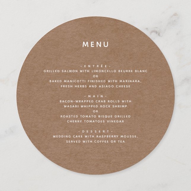 Simple Minimalist Rustic Kraft Round Menu (Back)