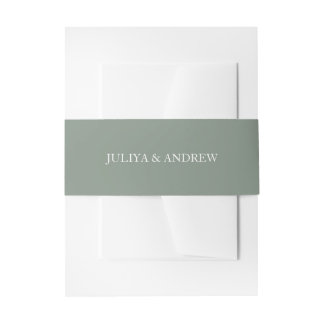 Simple minimalist saga green wedding  invitation belly band