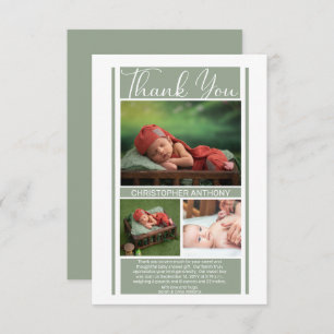 Simple Minimalist Sage Baby Shower Boy Thank You