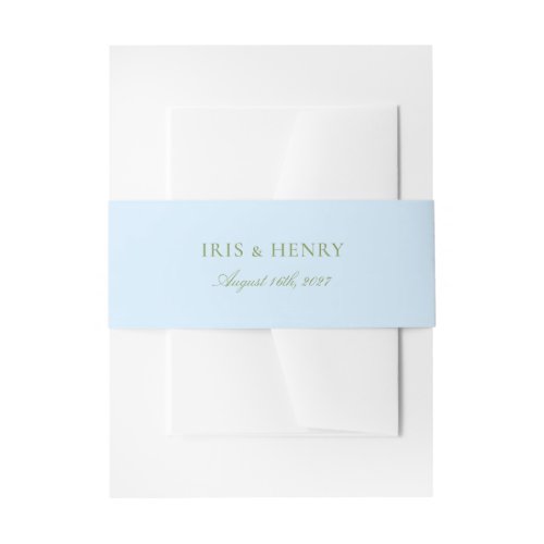 Simple Minimalist Sage & Blue Wedding Invitation Belly Band