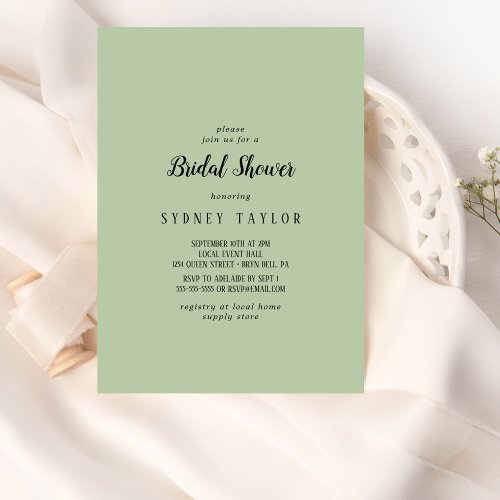 Simple MinimalistSage Bridal Shower  Invitation