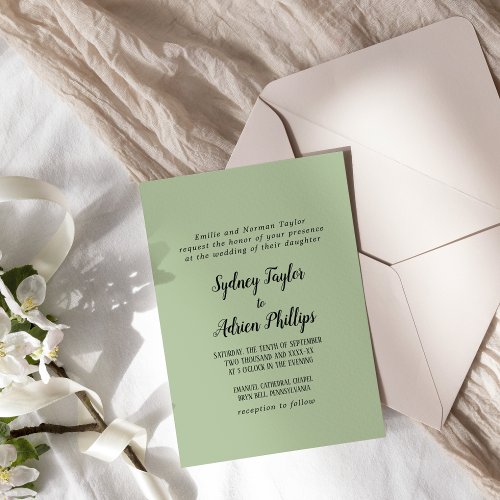 Simple MinimalistSage Formal Wedding Invitation