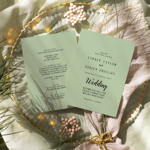 Simple Minimalist Sage Front and Back Wedding Invitation