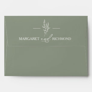 Simple Minimalist Sage Green Boho Elegant Wedding Envelope