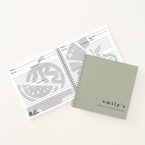 Simple Minimalist Sage Green Name Recipe Notebook