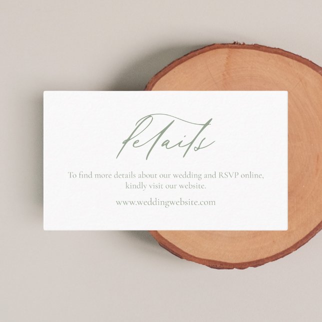 Simple Minimalist Sage Green Wedding Details Business Card (Creator Uploaded)