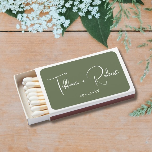 Simple Minimalist Sage Green Wedding Favor Matchboxes (Creator Uploaded)