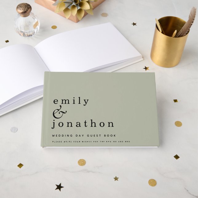 Simple Minimalist Sage Green Wedding Guest Book (Front Open)
