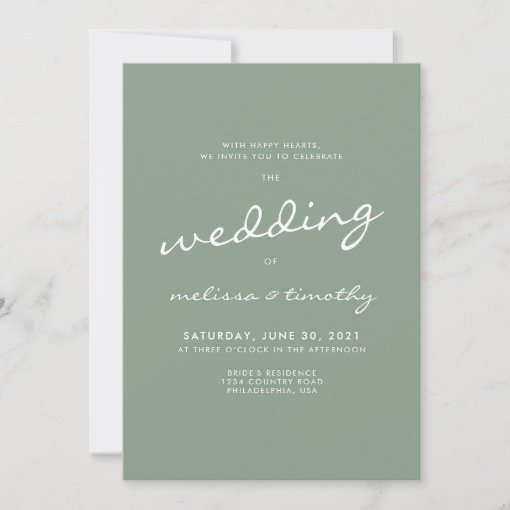 Simple Minimalist Sage Green Wedding Invitation | Zazzle