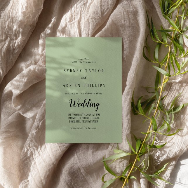 Simple Minimalist|Sage Informal Wedding Invitation (Creator Uploaded)