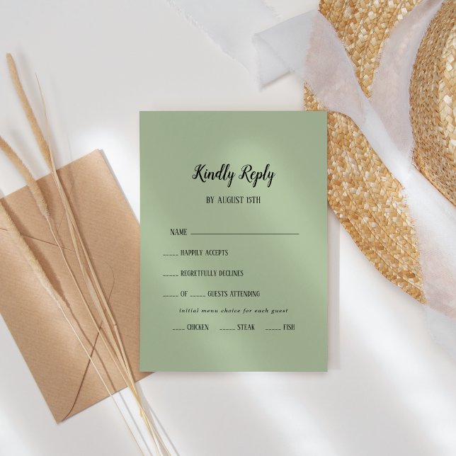 Simple Minimalist|Sage Menu Choice RSVP Card (Creator Uploaded)