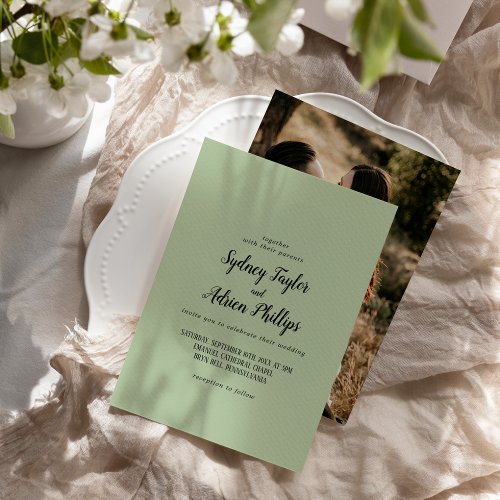 Simple MinimalistSage Photo Casual Wedding  Invitation