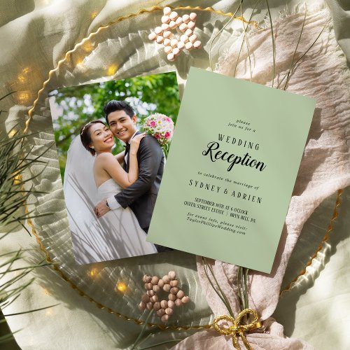 Simple Minimalist Sage Photo Reception Only Invitation