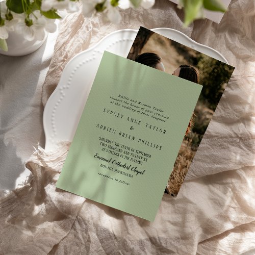 Simple MinimalistSage Photo Traditional Wedding Invitation