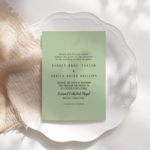 Simple MinimalistSage Traditional Wedding  Invitation