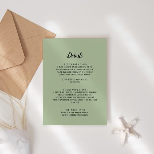 Simple MinimalistSage Wedding Details  Enclosure Card