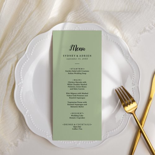 Simple MinimalistSage Wedding Dinner Menu