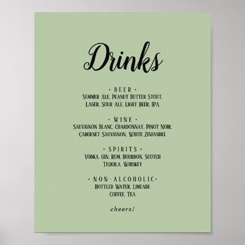 Simple MinimalistSage Wedding Drinks Menu Poster
