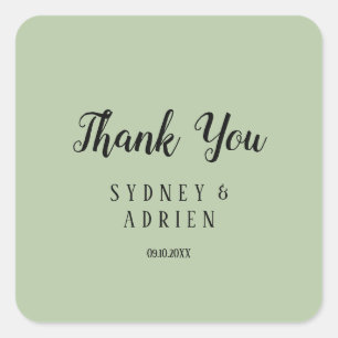 Simple Minimalist Sage Wedding Thankyou Favor Square Sticker