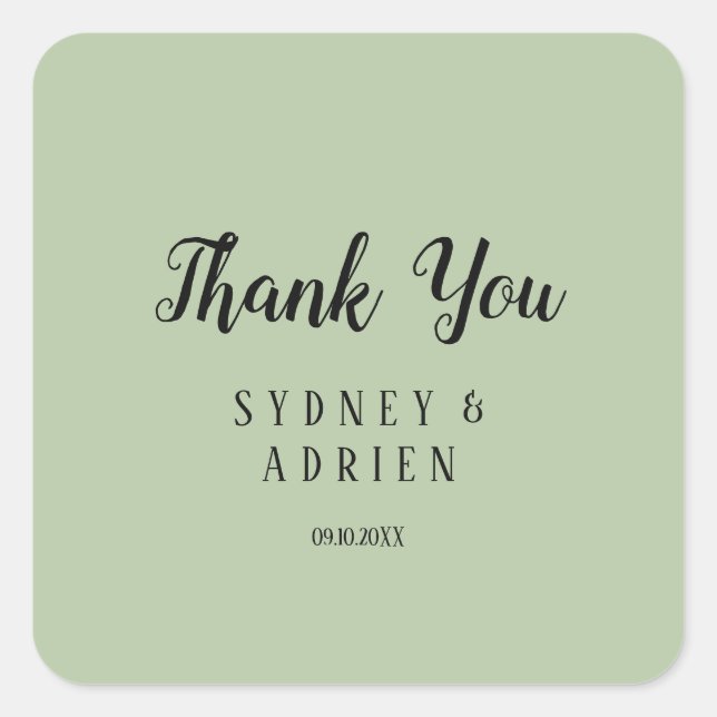 Simple Minimalist|Sage Wedding Thankyou Favor Square Sticker (Front)
