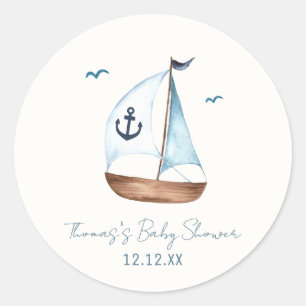 Simple Minimalist Sailboat Anchor Baby Shower Classic Round Sticker
