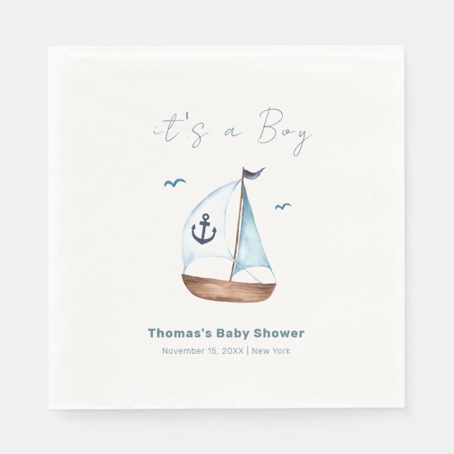 Simple Minimalist Sailboat Anchor Baby Shower  Napkins (Front)