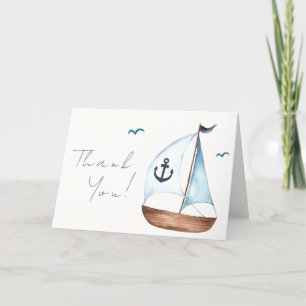 Simple Minimalist Sailboat Anchor Baby Shower Thank You Card