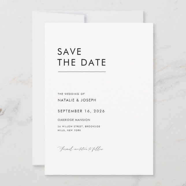 Simple Minimalist Save the Date Announcement Card (Front)