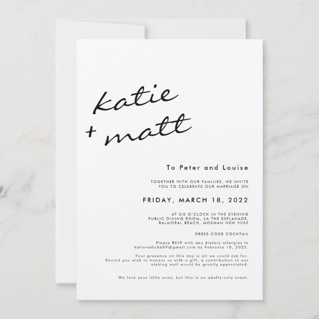Simple Minimalist Script Black and White Wedding Invitation (Front)
