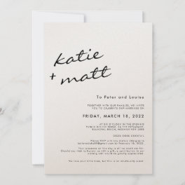 Simple Minimalist Script Black and White Wedding Invitation