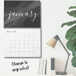 Simple Minimalist Script Calligraphy Calendar<br><div class="desc">Introducing an elegant, minimalist year-long wall calendar, designed to bring simplicity and style to your space. This version features deep jewel tones and crisp white text, offering a sophisticated contrast that’s perfect for any year. The calendar showcases beautiful script calligraphy typography for each month's name, adding a refined touch to...</div>