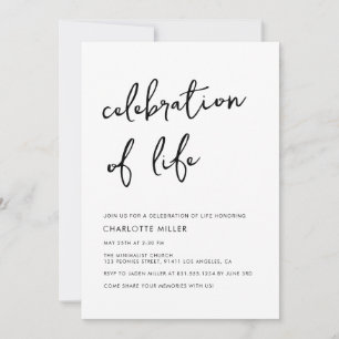 Simple Minimalist Script Celebration Of Life  Invitation
