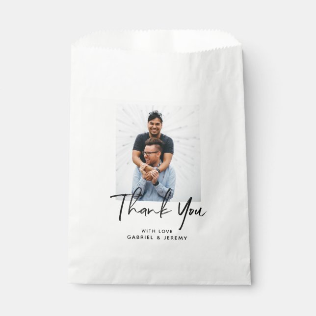 Simple Minimalist Script Custom Photo Wedding Favor Bag (Front)