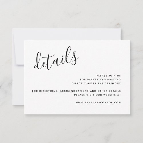 Simple Minimalist Script  Elegant Wedding Details RSVP Card