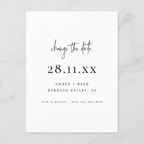 Simple Minimalist Script Font Change the Date Announcement Postcard