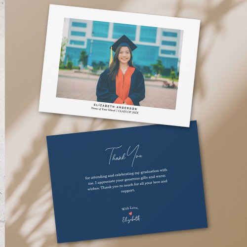 Simple Minimalist Script Graduate Photo Graduation Thank You Card