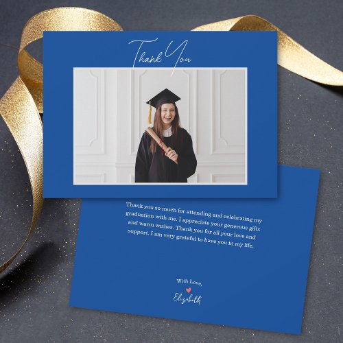 Simple Minimalist Script Graduate Photo Graduation Thank You Card