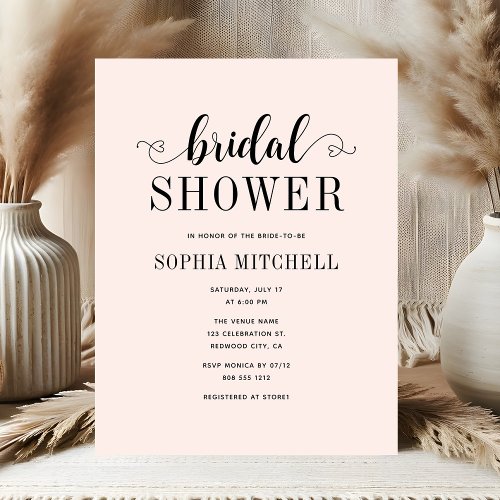 Simple Minimalist Script Heart Bridal Shower Postcard
