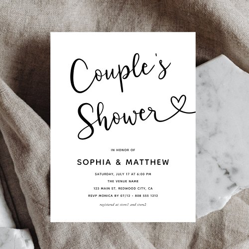 Simple Minimalist Script Heart Couples Shower Postcard