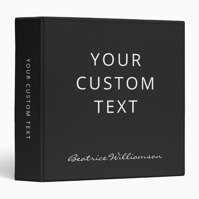Simple Minimalist Script Name Custom Black White 3 Ring Binder (Front/Spine)
