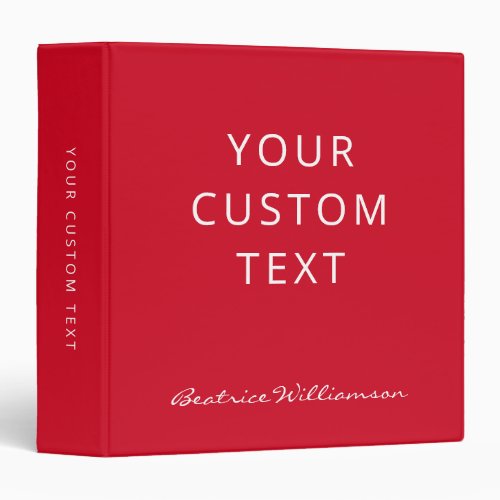 Simple Minimalist Script Name Custom Bright Red 3 Ring Binder