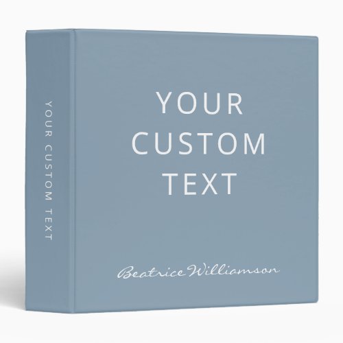 Simple Minimalist Script Name Custom Dusty Blue 3 Ring Binder