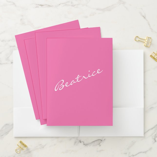 Simple Minimalist Script Name Hot Pink Custom Pocket Folder (In Situ)
