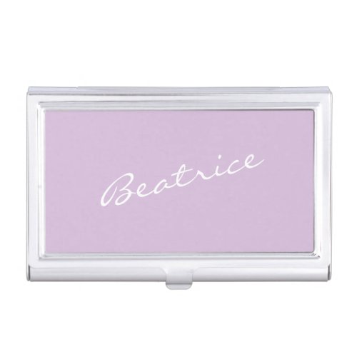 Simple Minimalist Script Name in Lavender Lilac Business Card Case