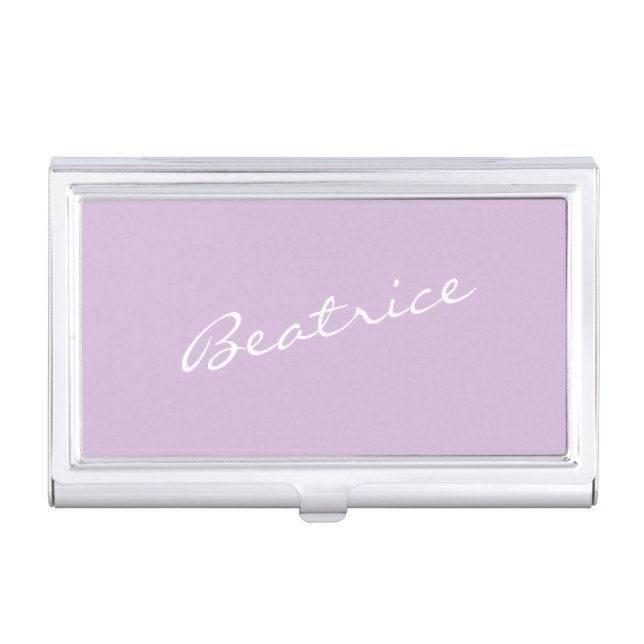 Simple Minimalist Script Name in Lavender Lilac Business Card Case (Front)