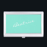 Simple Minimalist Script Name in Mint Green Business Card Case<br><div class="desc">This stylish custom Business Card Case features a simple minimalist design of your name in a beautiful handwritten script lettering in white on a mint green background. Great gift idea!</div>