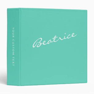 Simple Minimalist Script Name Mint Green Custom  3 Ring Binder