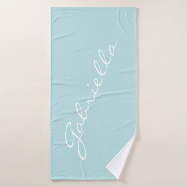 Simple Minimalist Script Name Pastel Aqua Custom  Bath Towel (Bath Towel)