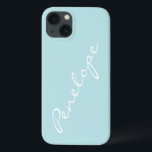 Simple Minimalist Script Name Pastel Aqua Custom  iPhone 13 Case<br><div class="desc">This stylish custom phone case features a simple minimalist design of your name in a beautiful handwritten script lettering in white on a pastel aqua blue background. Great gift idea!</div>