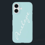 Simple Minimalist Script Name Pastel Aqua Custom  iPhone 16 Case<br><div class="desc">This stylish custom phone case features a simple minimalist design of your name in a beautiful handwritten script lettering in white on a pastel aqua blue background. Great gift idea!</div>